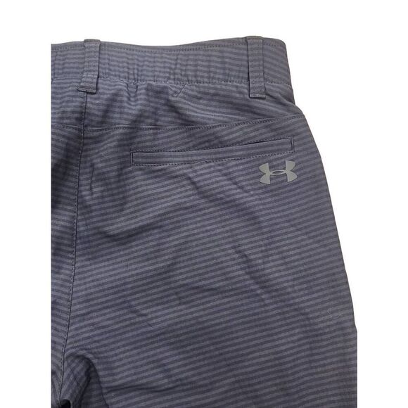 Under Armour performance short 32×10 blue/black striped,logo,nylon heatgear - Picture 2 of 7